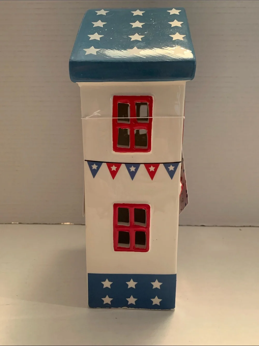 Stars and Stripes Patriotic Ceramic Led Light Up House